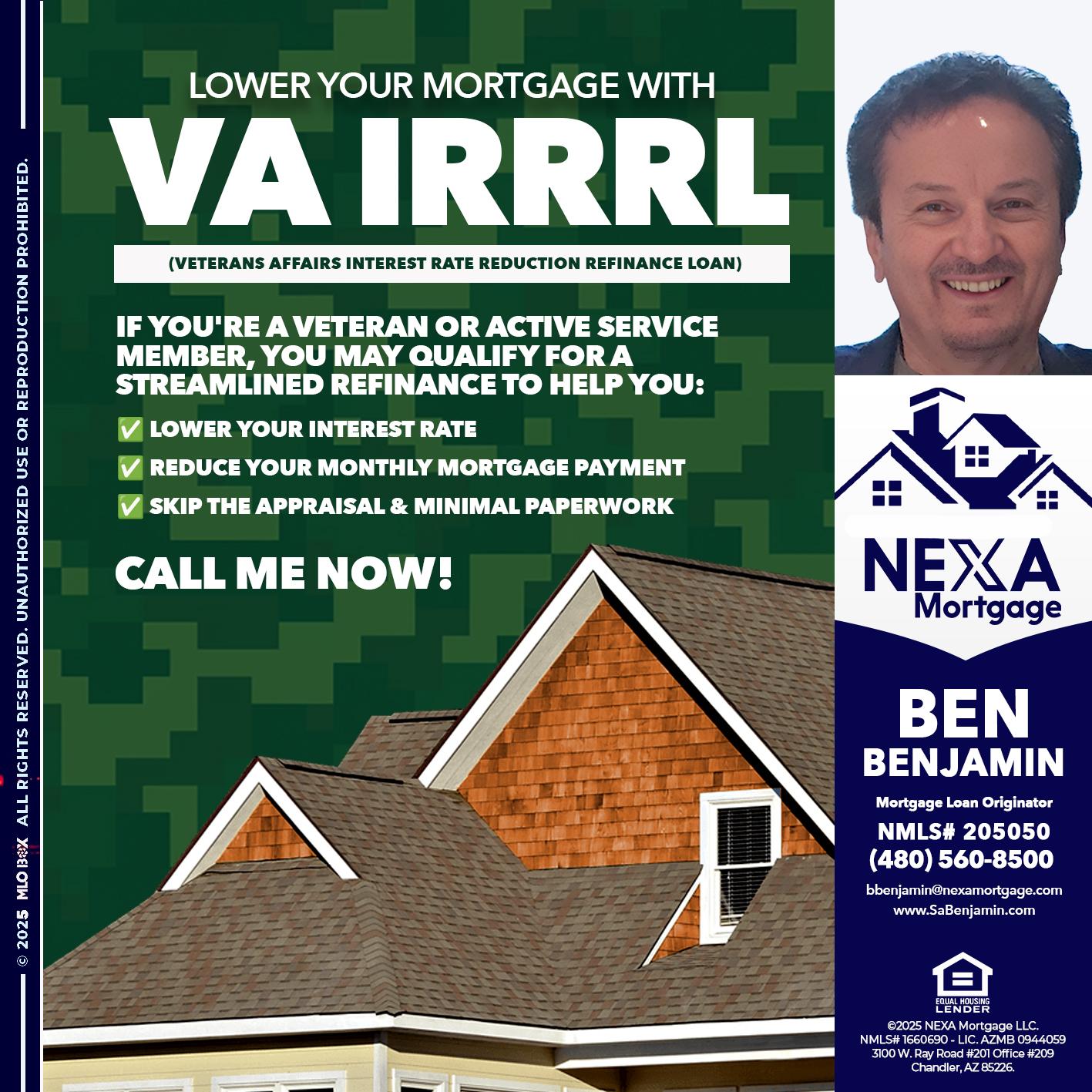 VA IRRRL - Ben Benjamin -Mortgage Loan Originator