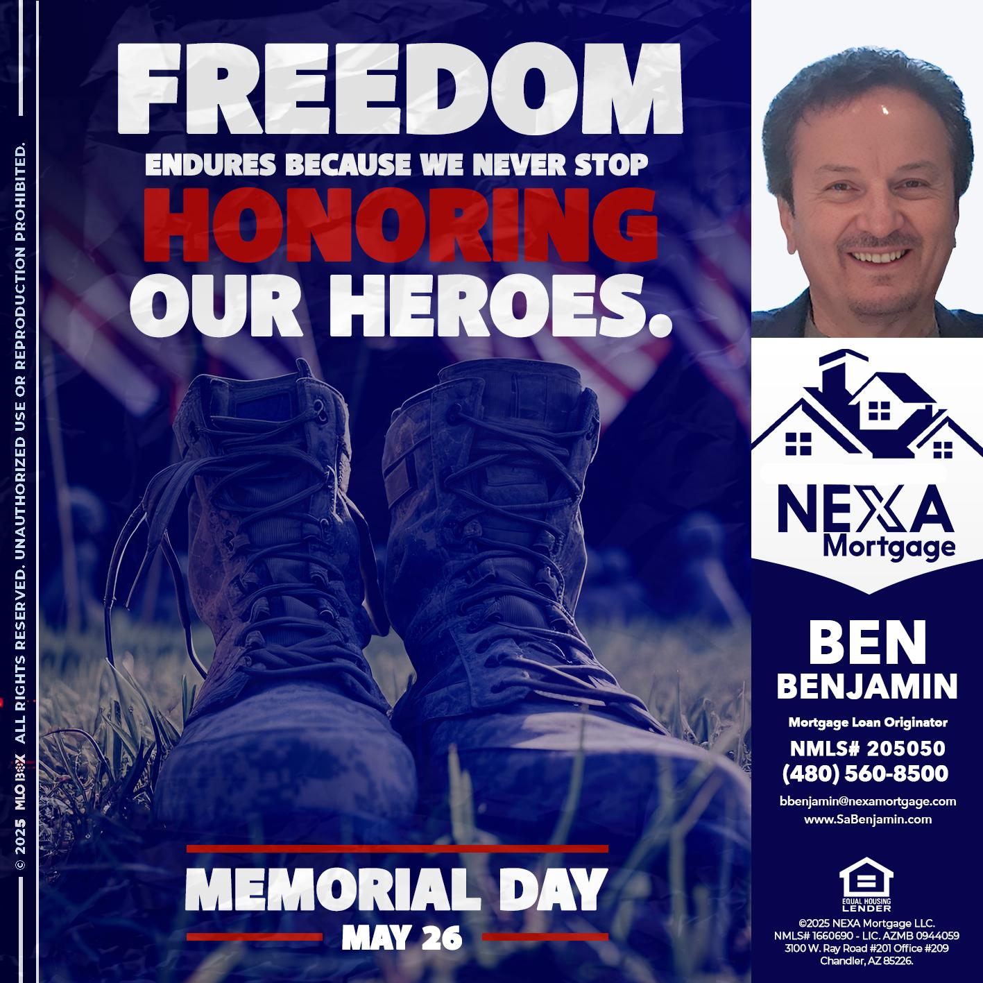 Memorial Day - Ben Benjamin -Mortgage Loan Originator