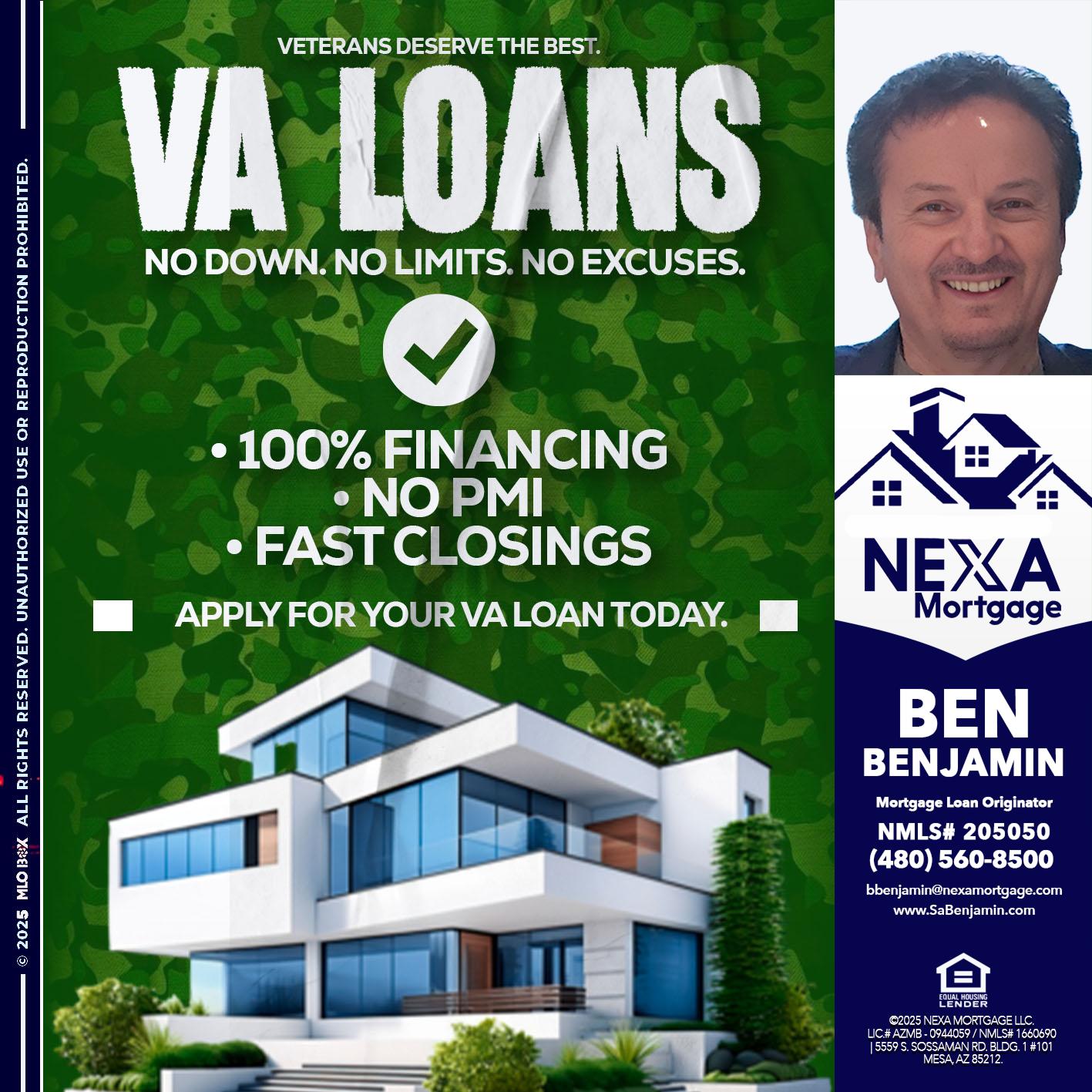 VA LOANS - Ben Benjamin -Mortgage Loan Originator