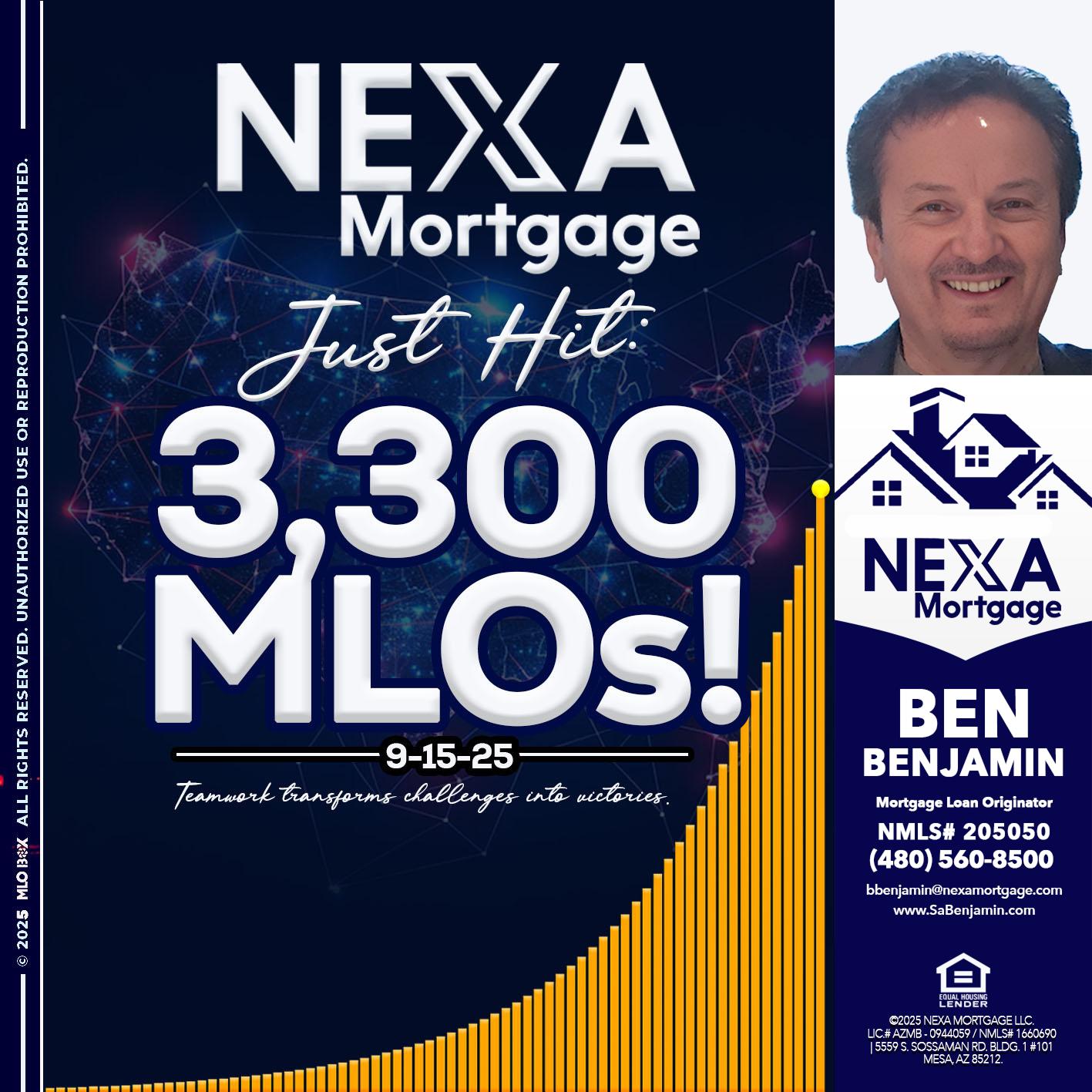 NEXA JUST HIT 3300 MLOS - Ben Benjamin -Mortgage Loan Originator