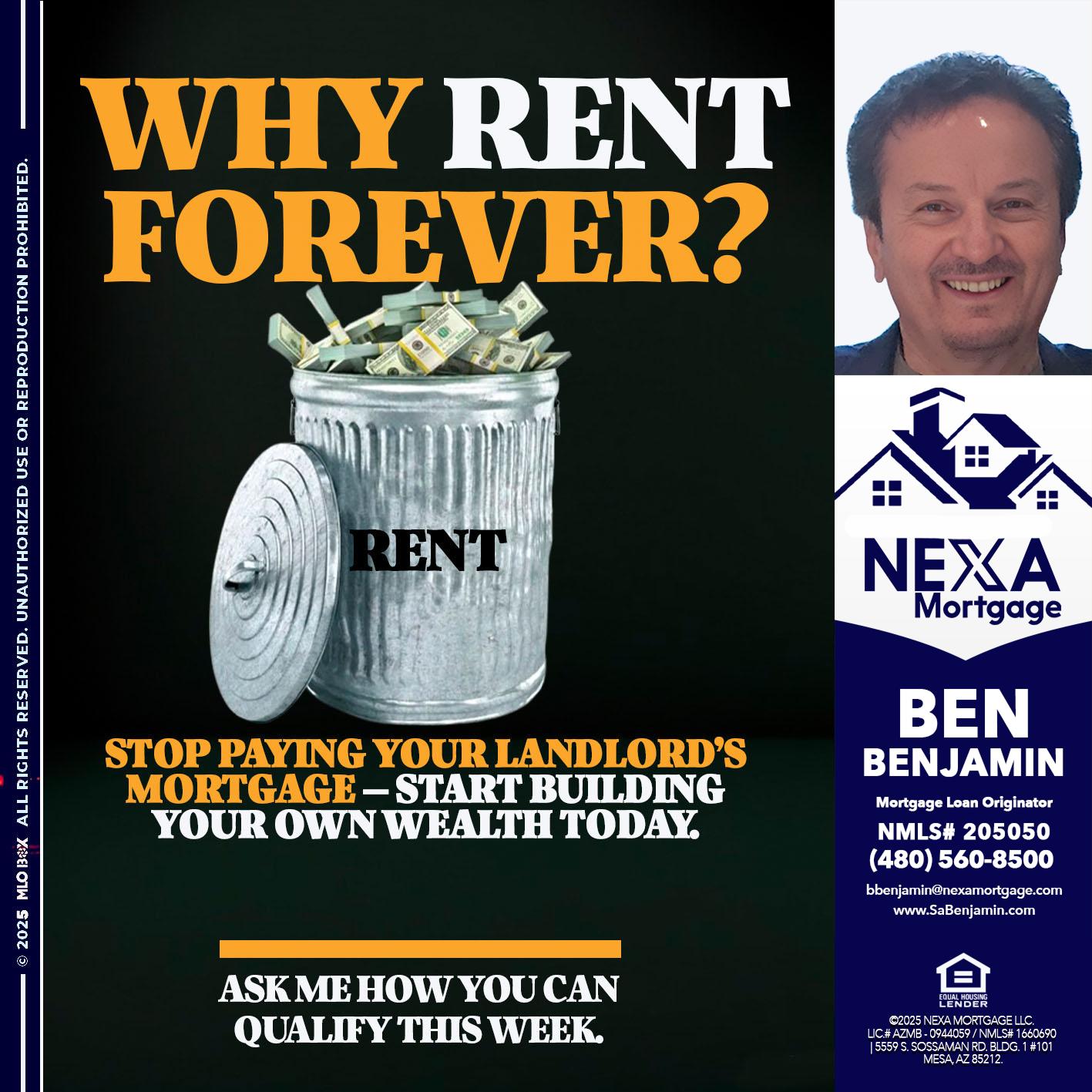 why rent? - Ben Benjamin -Mortgage Loan Originator