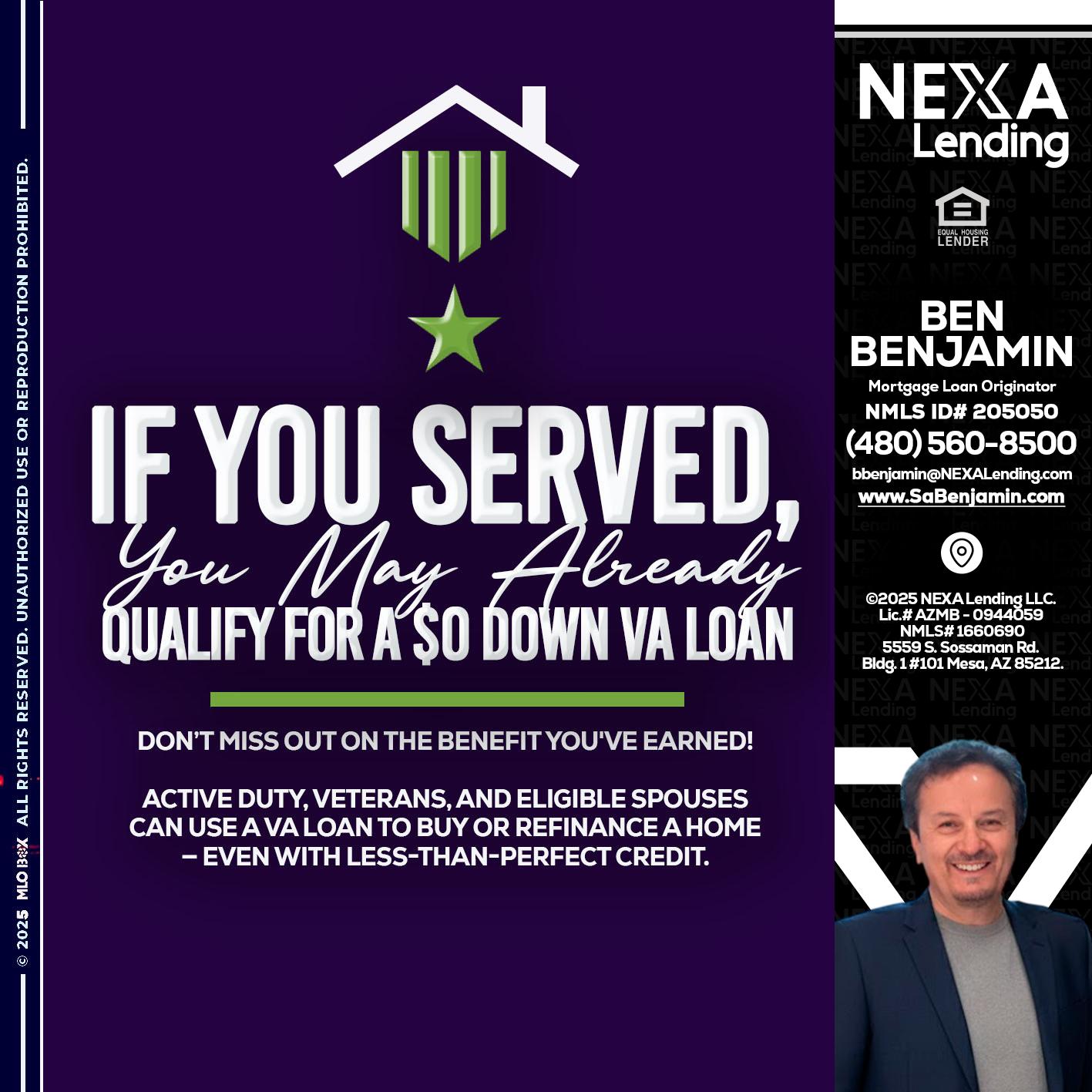 IF YOU SERVED - Ben Benjamin -Mortgage Loan Originator