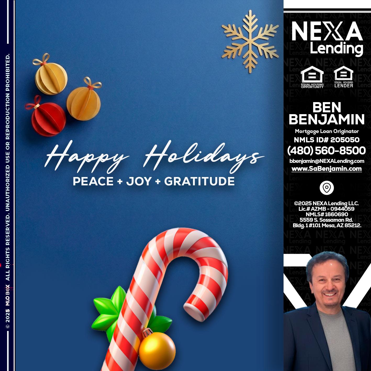 HAPPY HOLIDAYS - Ben Benjamin -Mortgage Loan Originator