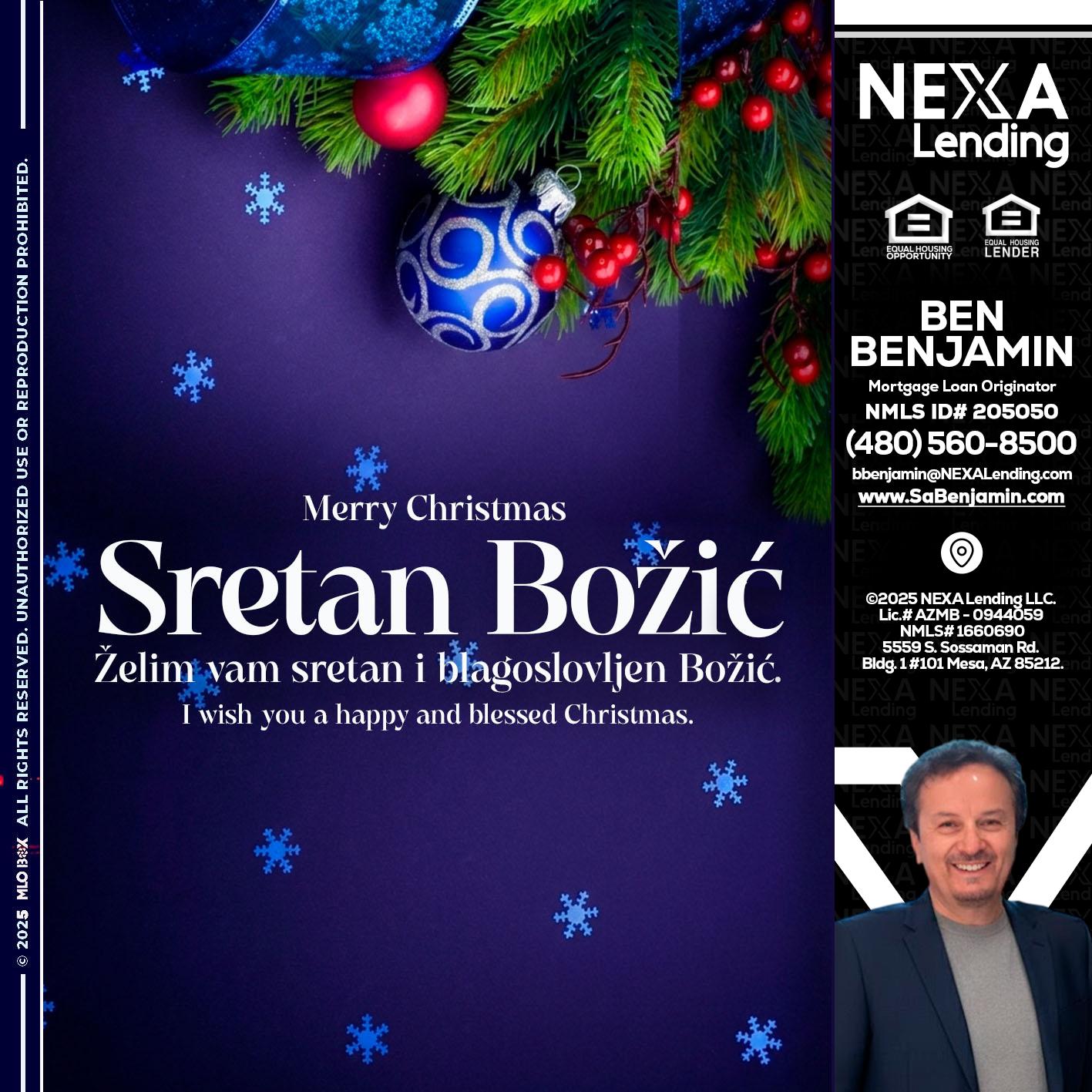 Sretan Božić - Ben Benjamin -Mortgage Loan Originator