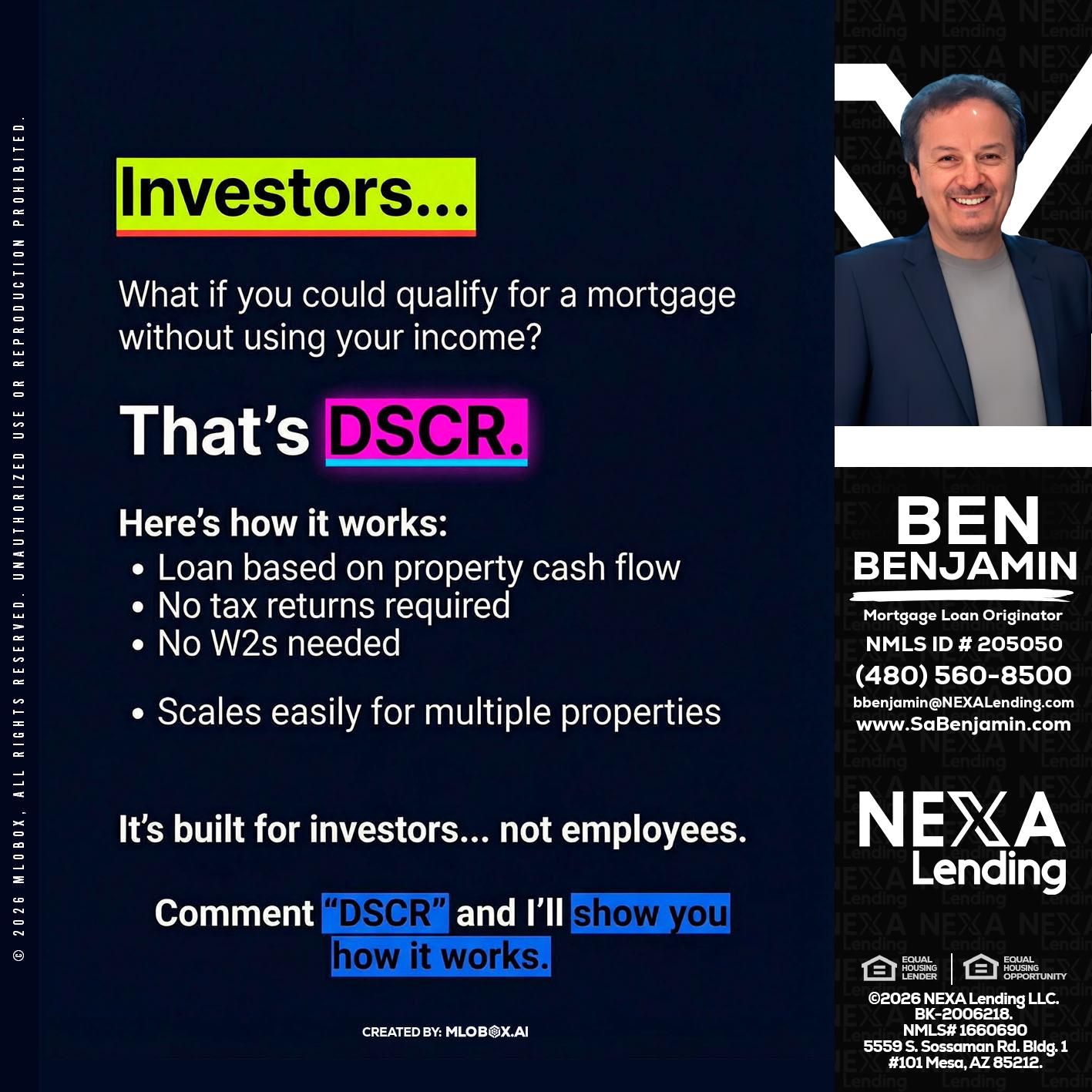 INVESTORS - Ben Benjamin -Mortgage Loan Originator