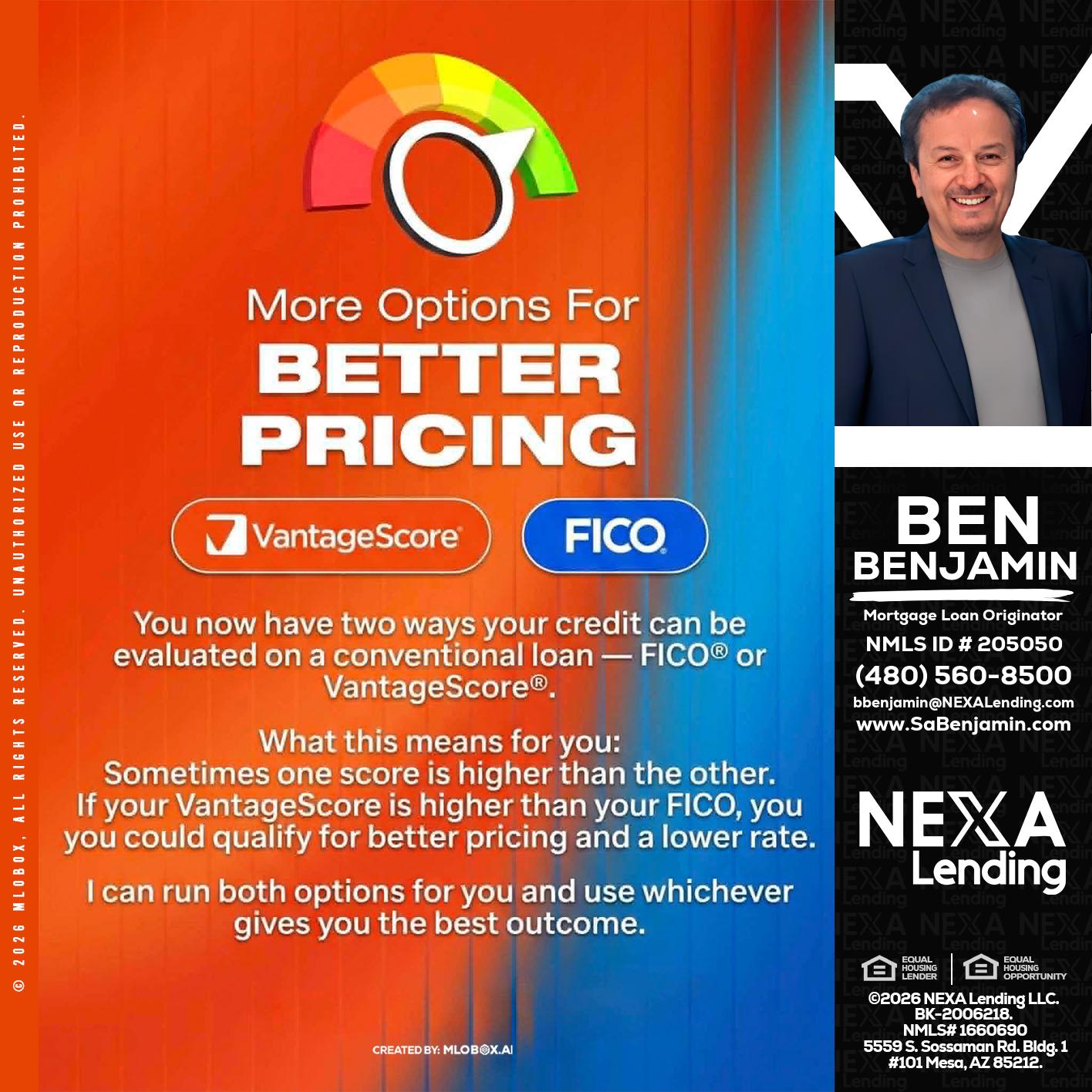 BETTER PRICING - Ben Benjamin -Mortgage Loan Originator