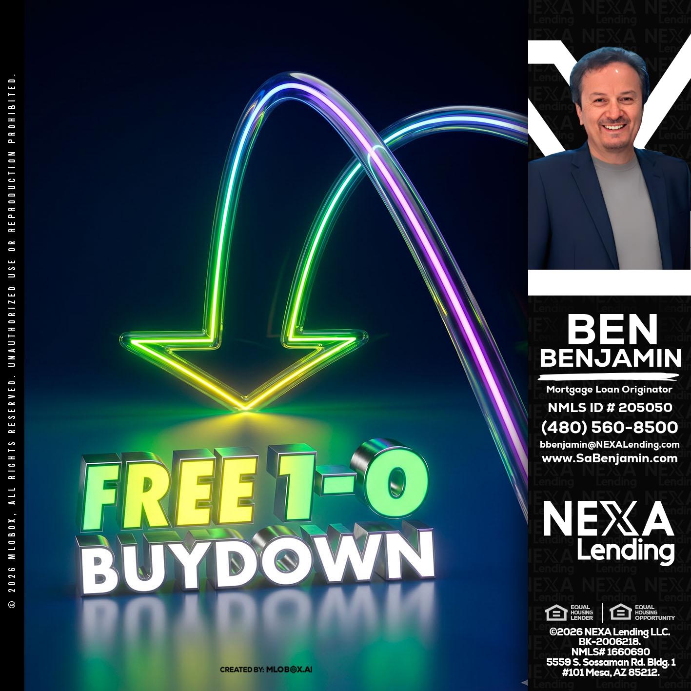 FREE 1-0 BUYDOWN - Ben Benjamin -Mortgage Loan Originator