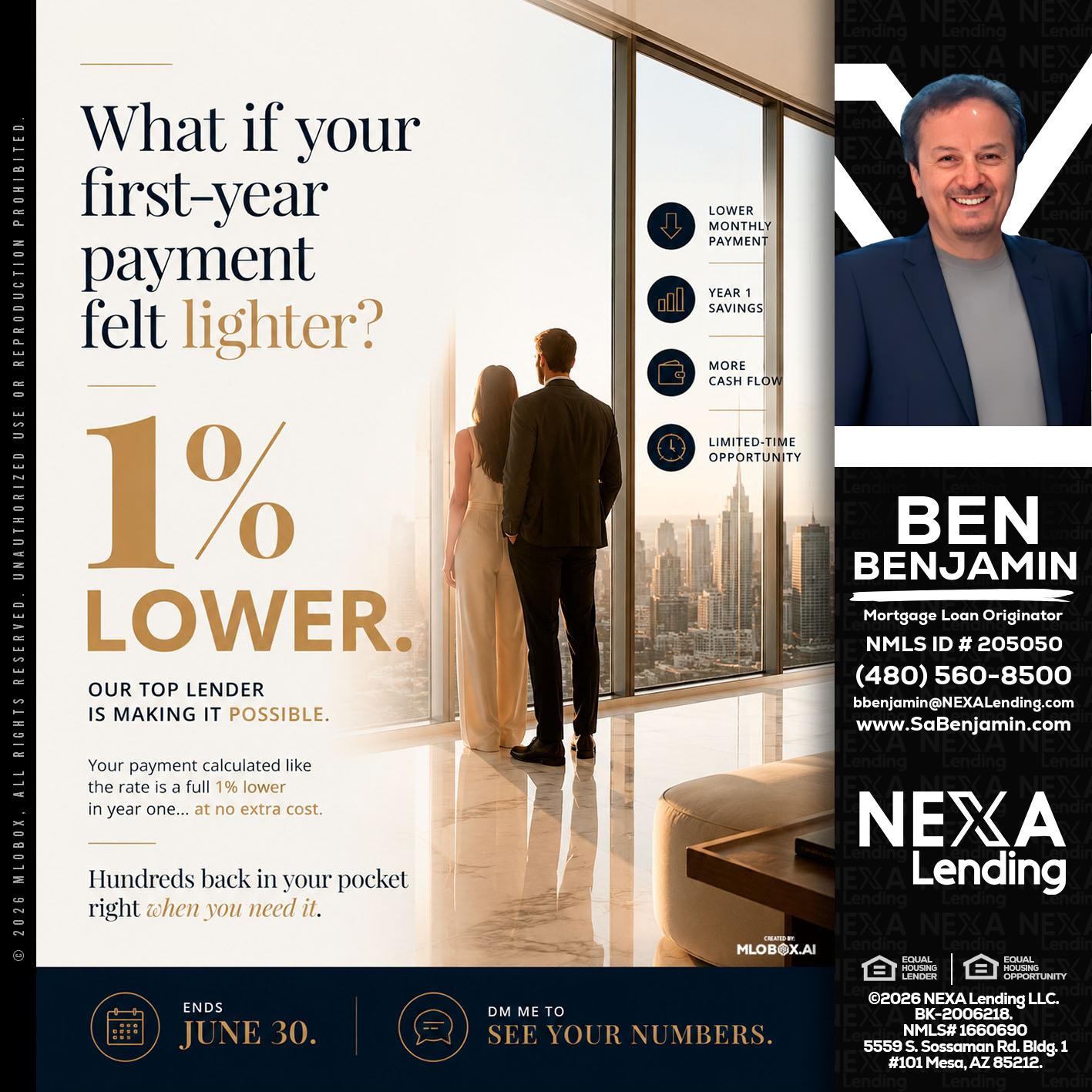 1% lower - Ben Benjamin -Mortgage Loan Originator