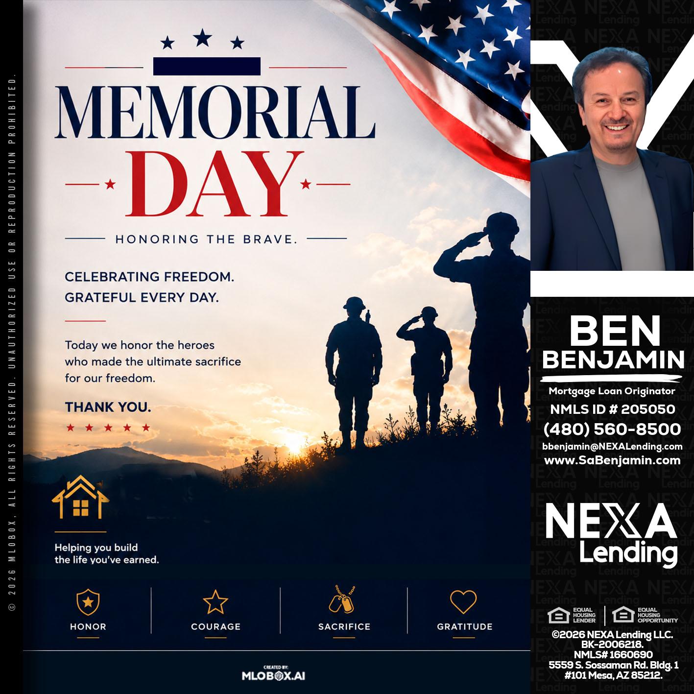 MEMORIAL DAY - Ben Benjamin -Mortgage Loan Originator