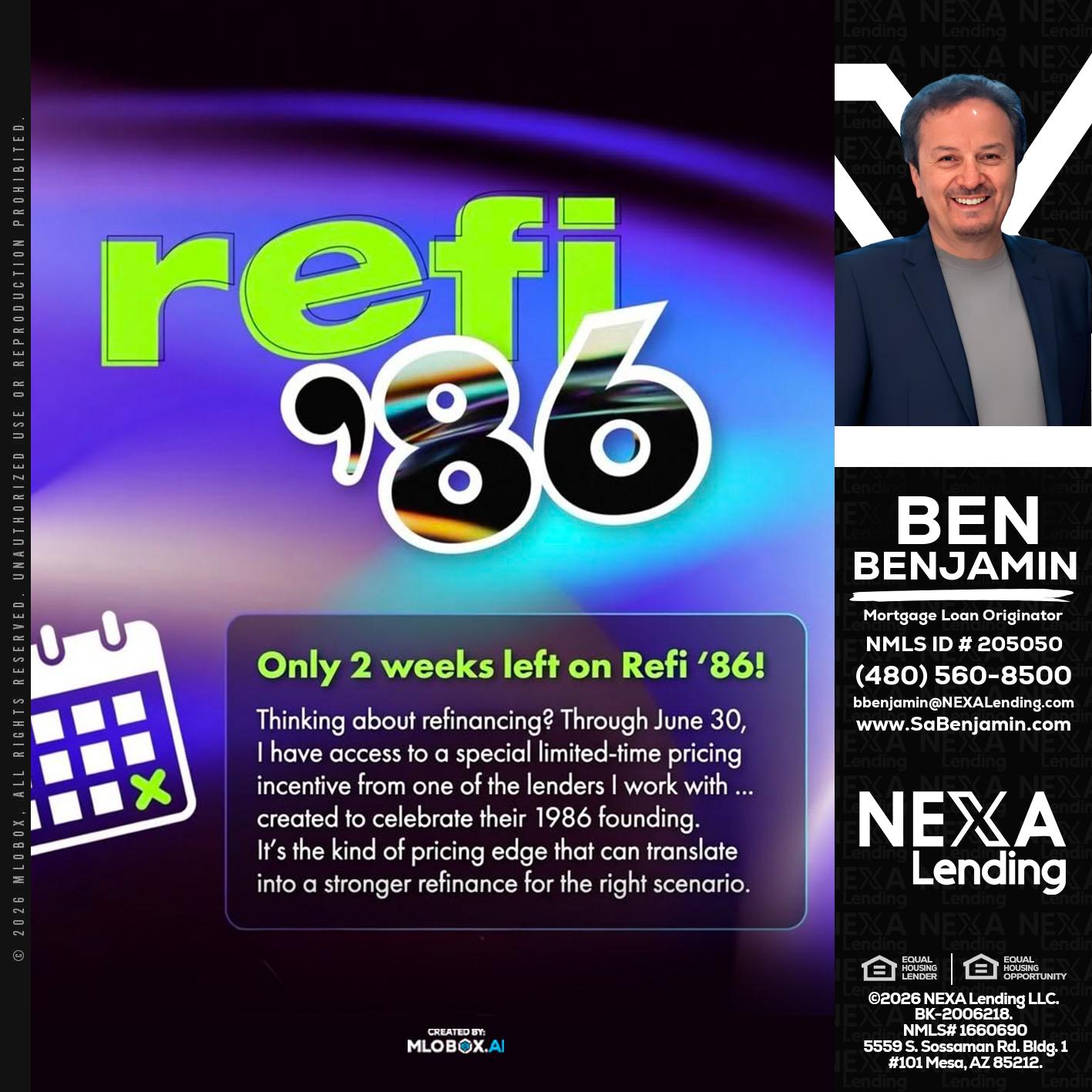 REFI 86 - Ben Benjamin -Mortgage Loan Originator