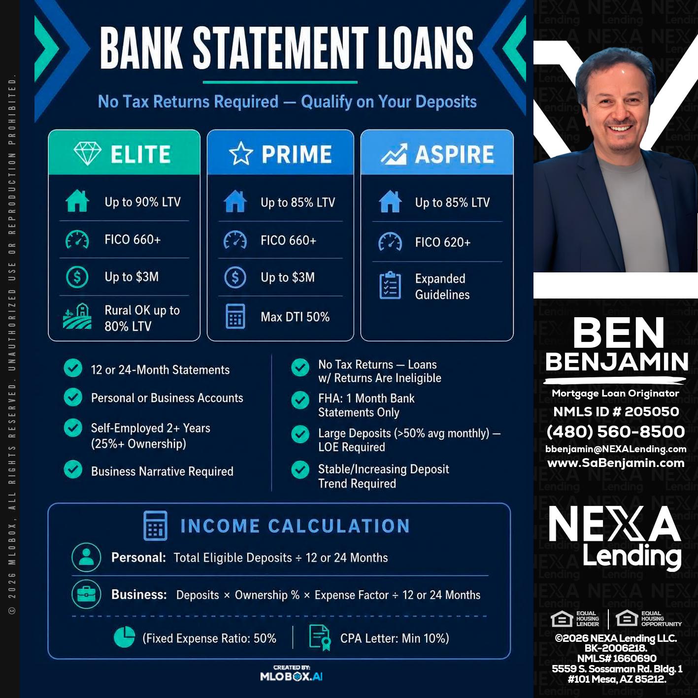 BANK STATEMENT - Ben Benjamin -Mortgage Loan Originator