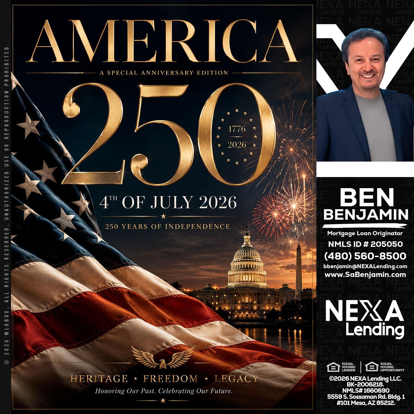 AMERICA 250 TH - Ben Benjamin -Mortgage Loan Originator