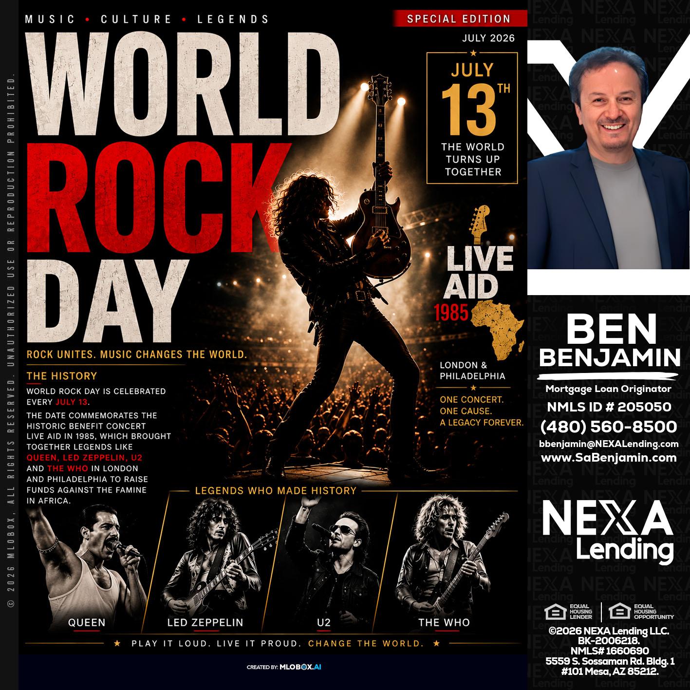 WORLD ROCK MUSIC DAY - Ben Benjamin -Mortgage Loan Originator