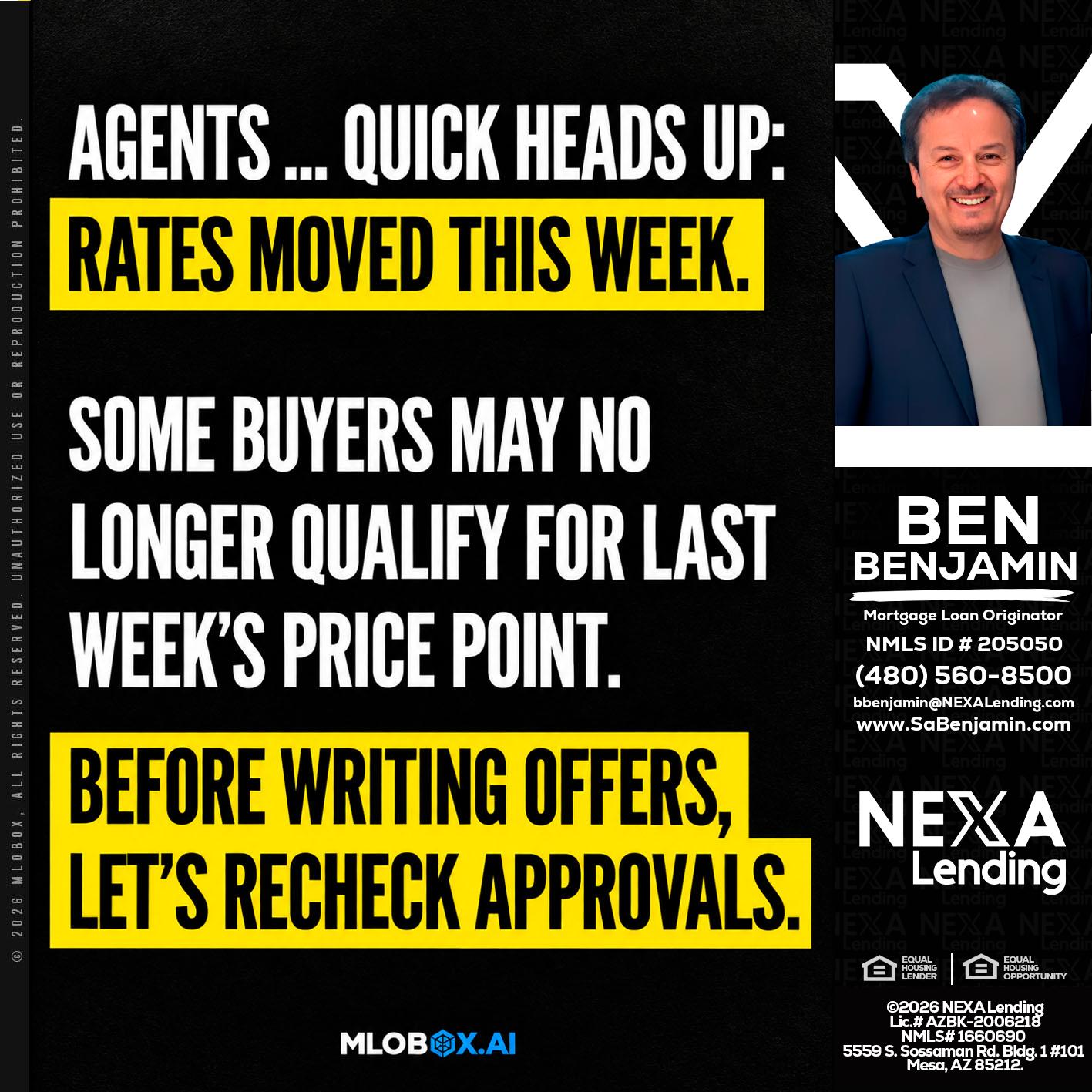 AGENTS QUICK - Ben Benjamin -Mortgage Loan Originator