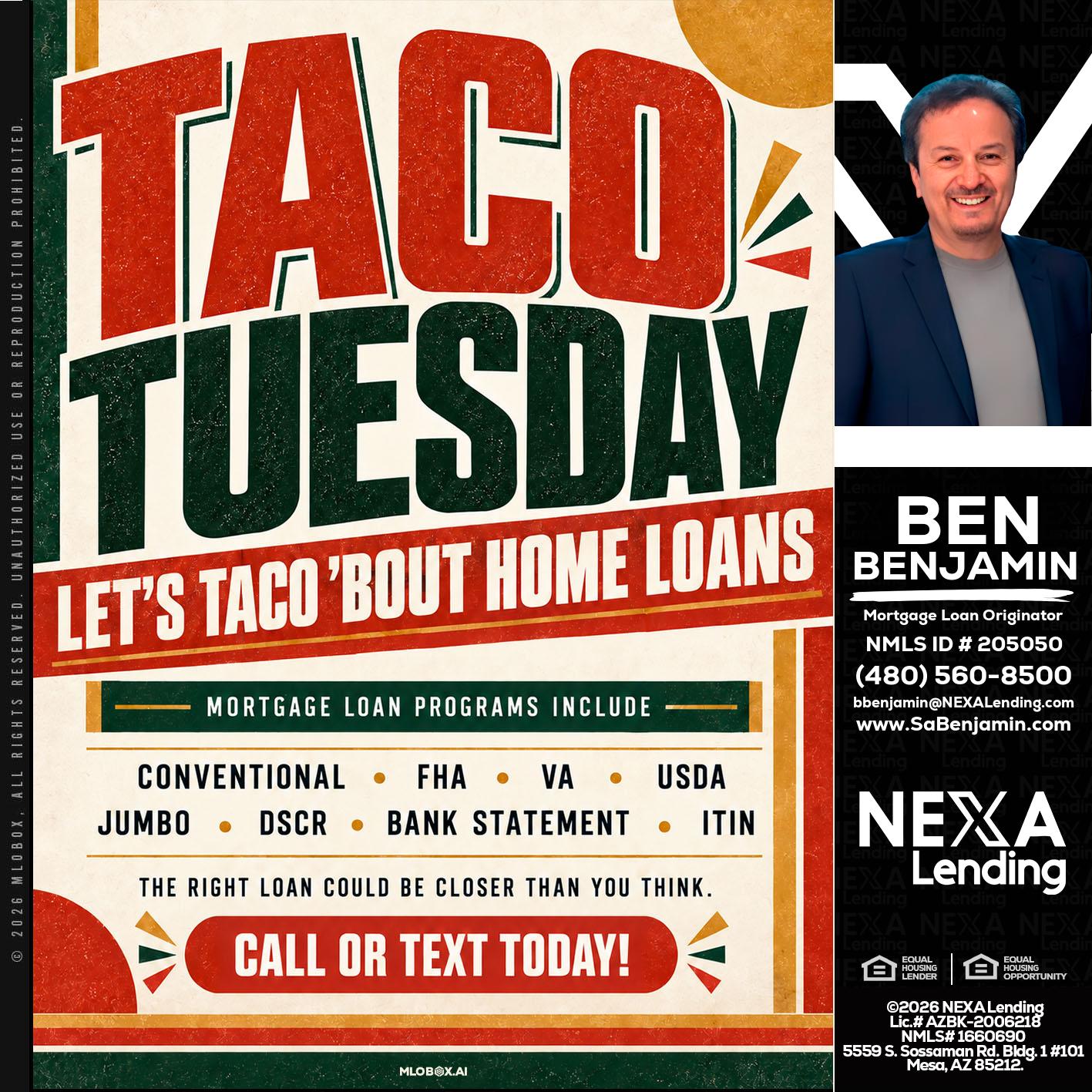 TACO TUESDAY - Ben Benjamin -Mortgage Loan Originator